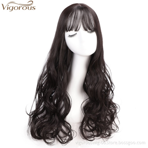 Vigorous Long Wavy Synthetic Middle Part Clip in Hair Topper New Style Hairpiece with Air Bangs for Black Women Hair Extension